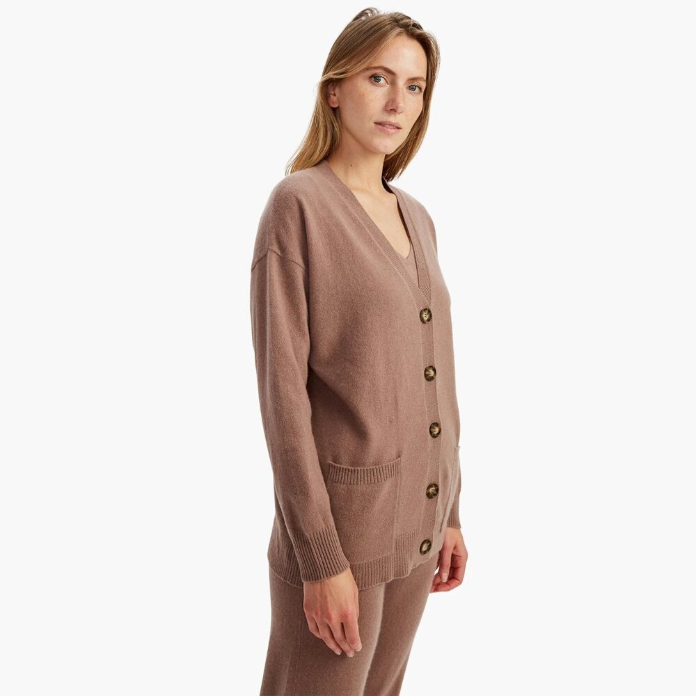 NAADAM "Mink" Cashmere Boyfriend Cardigan & Longline Bra Top Set, XS